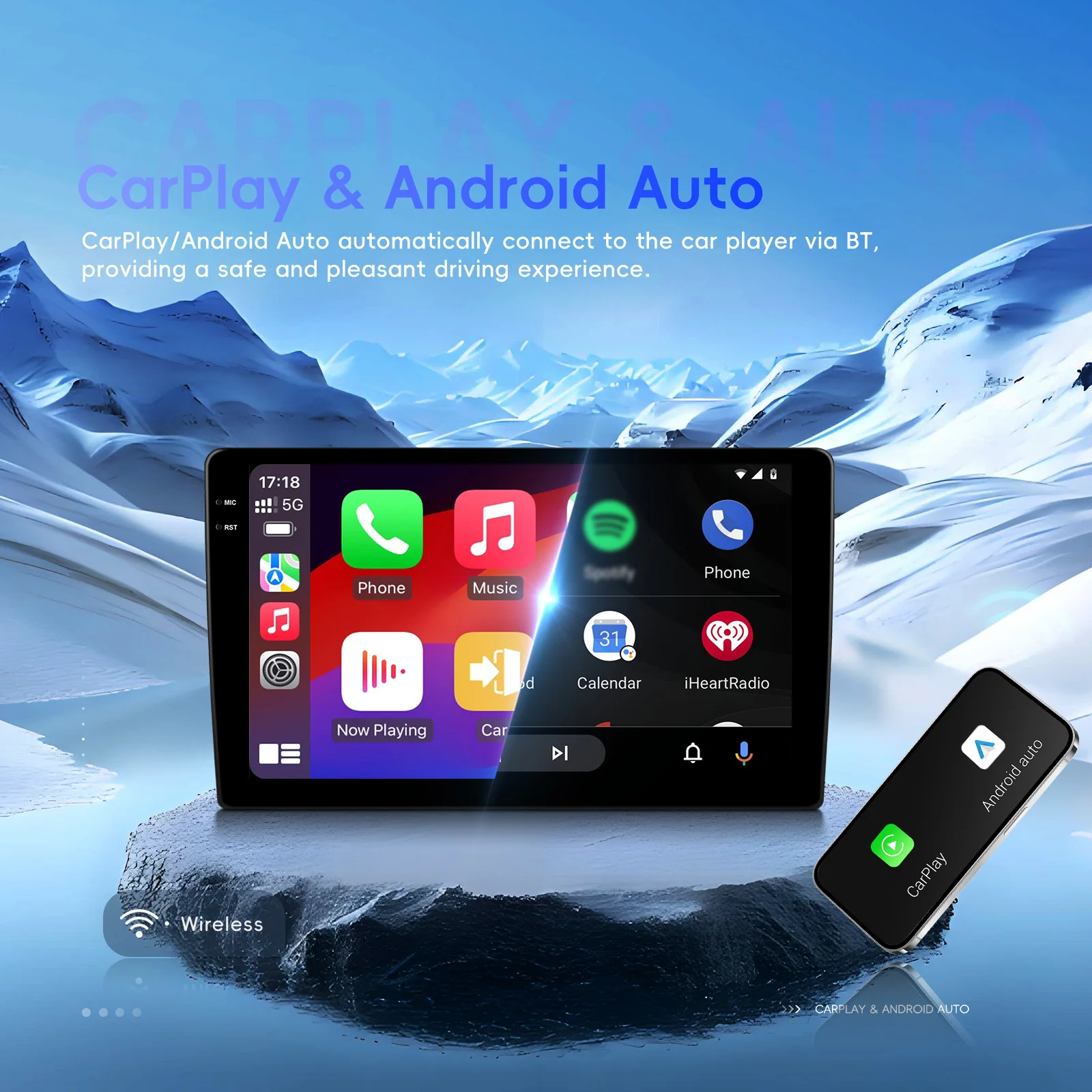 Podofo 4GB+64GB Car Radio Wireless Carplay Android Auto Multimedia Video Player Mirror Link 9 Inch FOR SUZUKI Splash/RITZ 2008