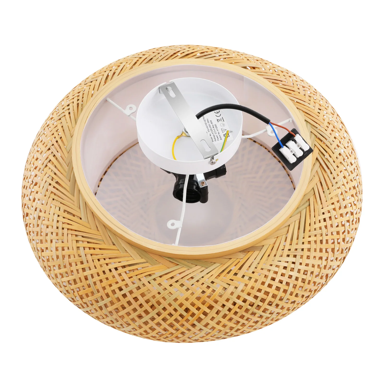 Handwoven Bamboo Rattan Ceiling Light Fixture, Modern Woven Flush Mount Pendant for Living Room Bedroom Kitchen, 3x E27