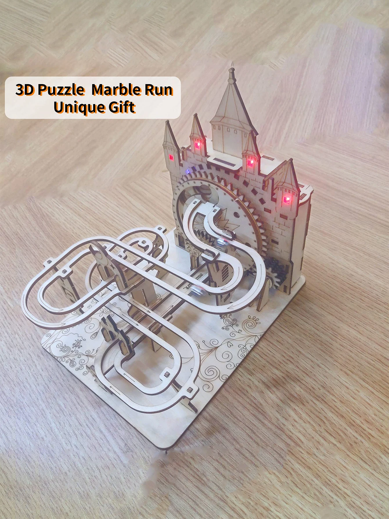 3D Wooden Puzzles For Adults Electric Marble Run With Colorful Lights Castle Building Mechanical Model Kits Brain Teaser Diy Han