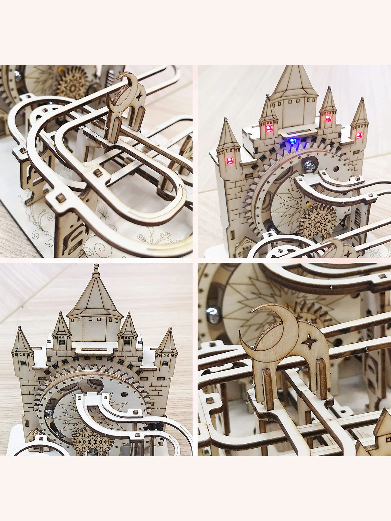 3D Wooden Puzzles For Adults Electric Marble Run With Colorful Lights Castle Building Mechanical Model Kits Brain Teaser Diy Han