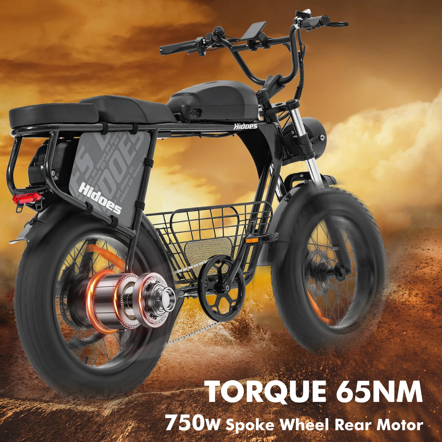 Hidoes B9 Electric Bike 750W Motor 48V33.8AH Battery 80-90km Range 7-Speed 20" Fat Tire Transmission Adult Electric Bicycle