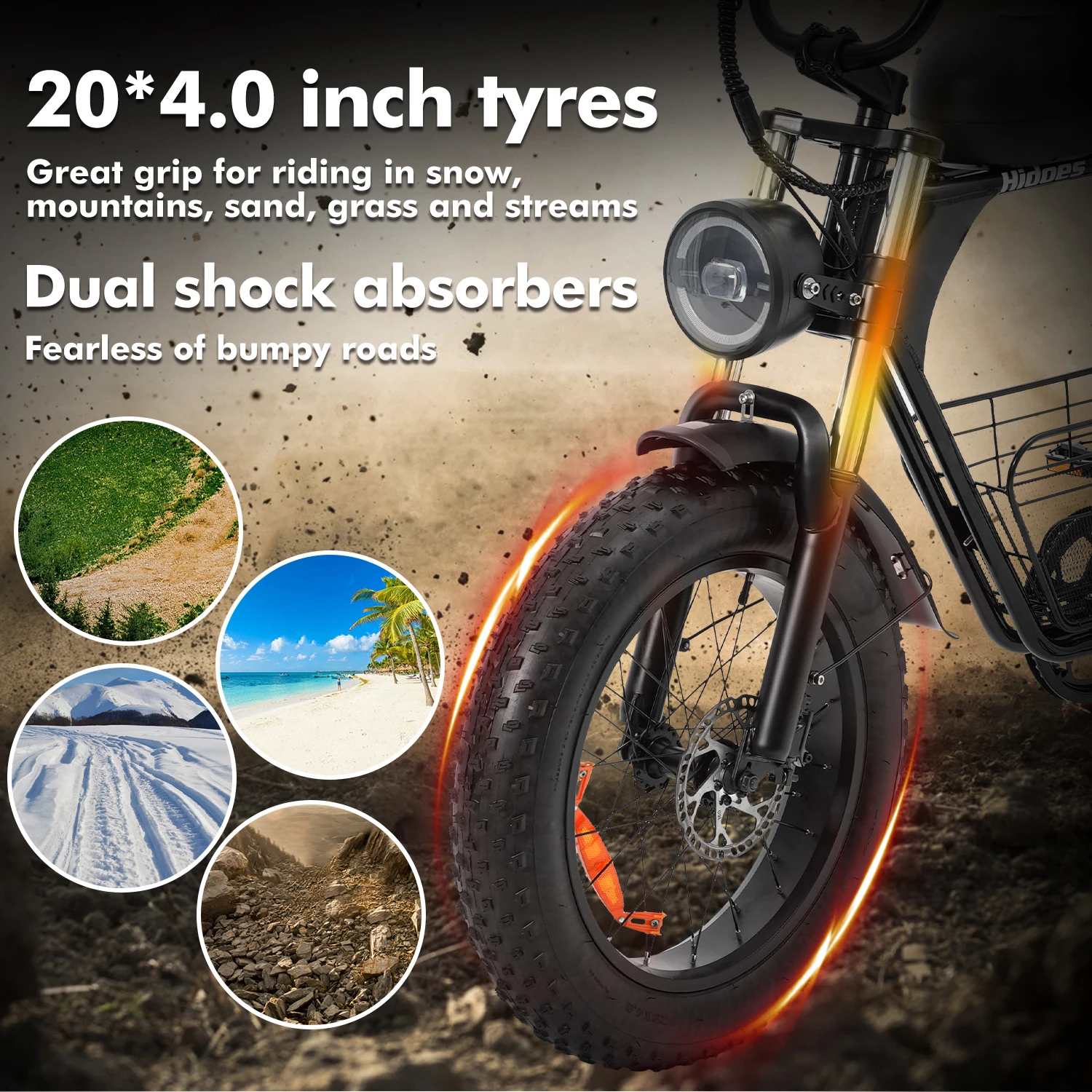 Hidoes B9 Electric Bike 750W Motor 48V33.8AH Battery 80-90km Range 7-Speed 20" Fat Tire Transmission Adult Electric Bicycle