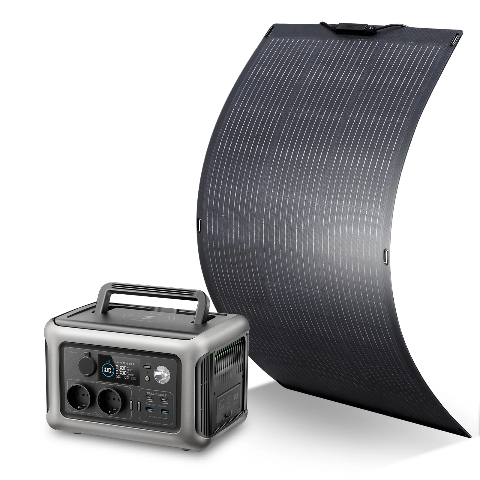 ALLPOWERS R600 LiFePO4 Battery Solar Generator 299Wh 600W Portable Power Station & Solar Panel 100W for Home Backup RV Camping
