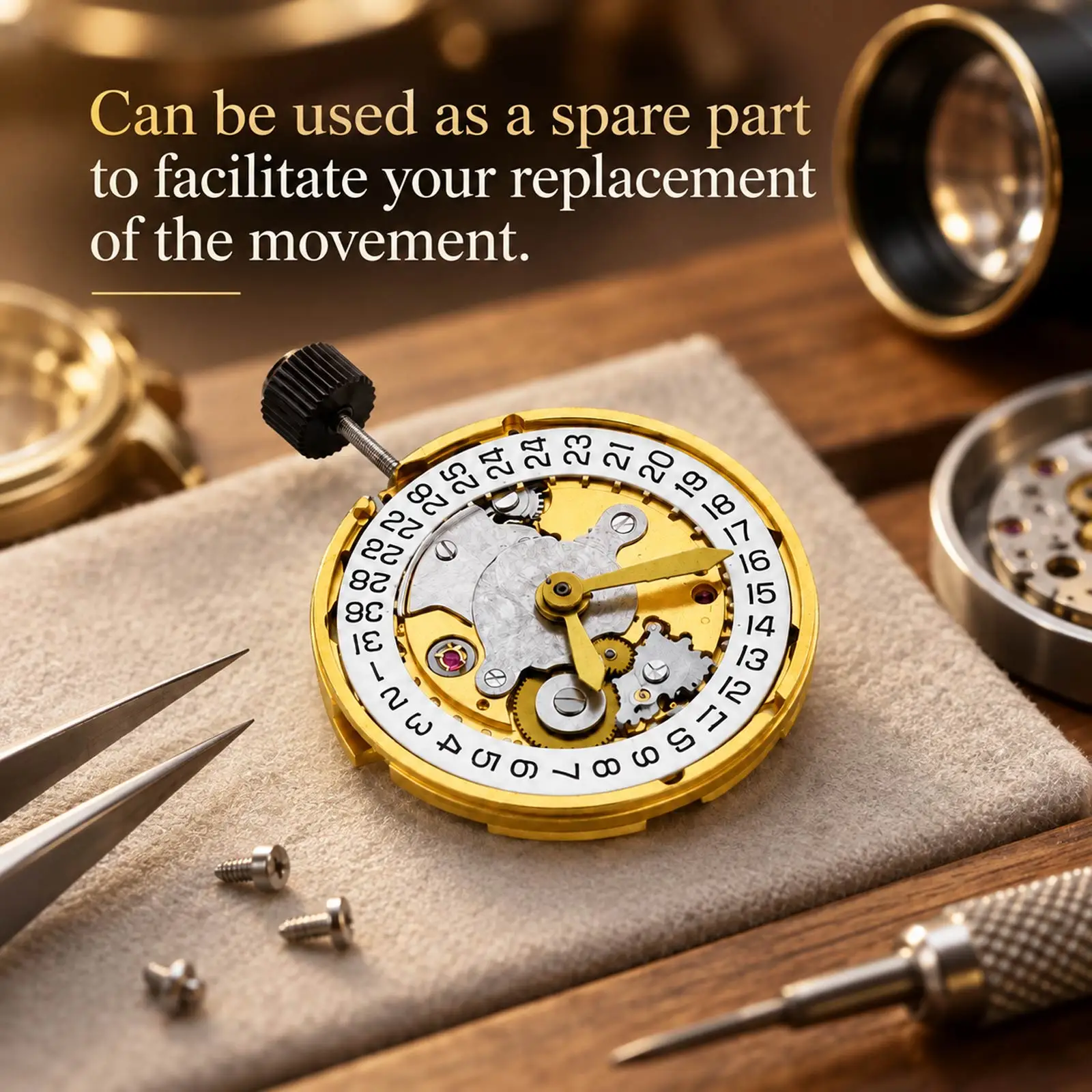For ETA 2824 Movement Replacement Mechanical Automatic Self-Winding Movement 3-Hand Date Display Golden Watch Repair Part