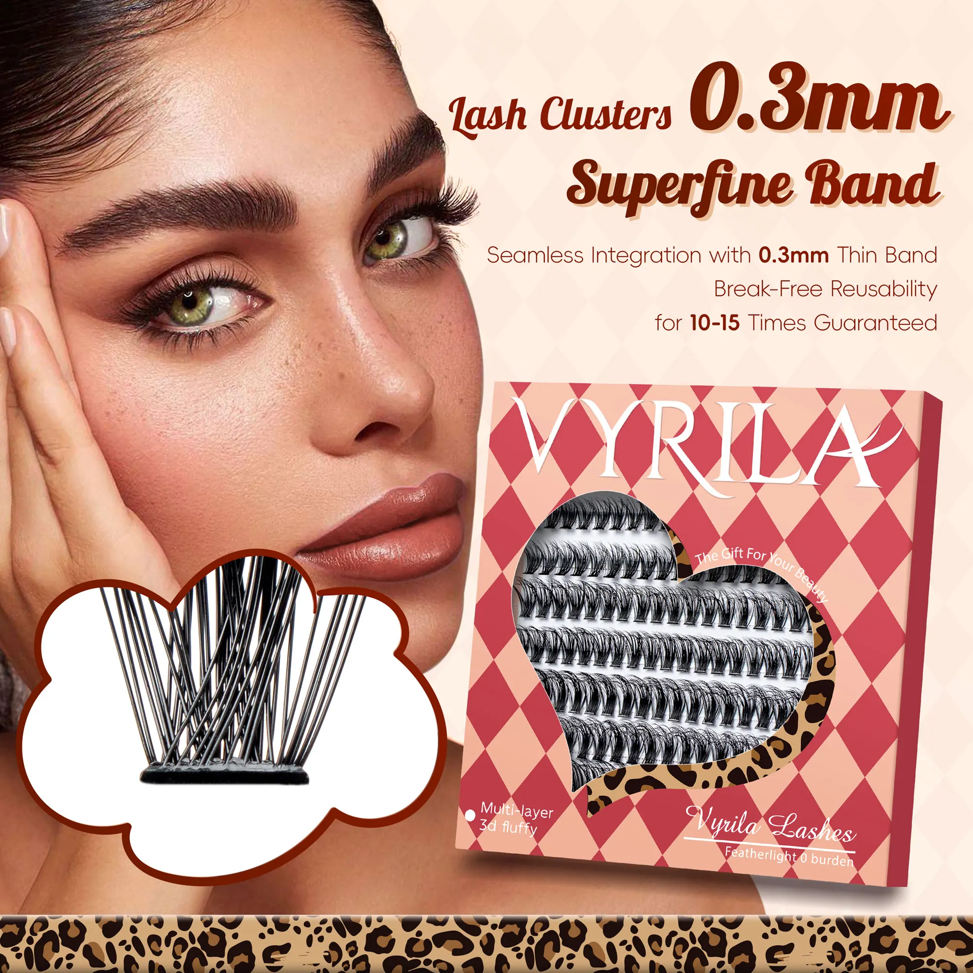 VYRILA Cluster Lashes Fluffy Soft And Easy String False Eyelashes 0.1mm Ultra-thin Band Natural Eyelash Extension Bundle Makeup