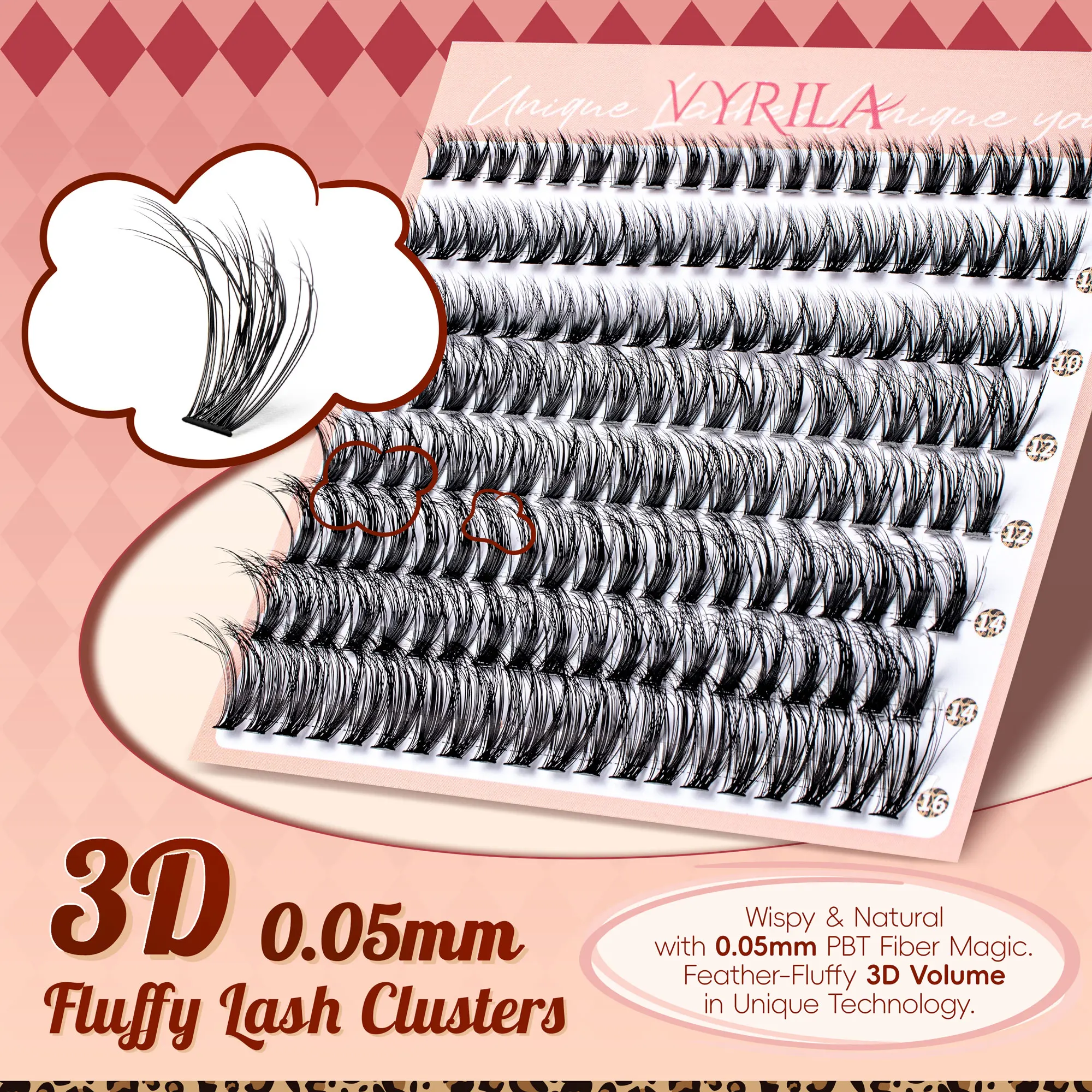 VYRILA Cluster Lashes Fluffy Soft And Easy String False Eyelashes 0.1mm Ultra-thin Band Natural Eyelash Extension Bundle Makeup