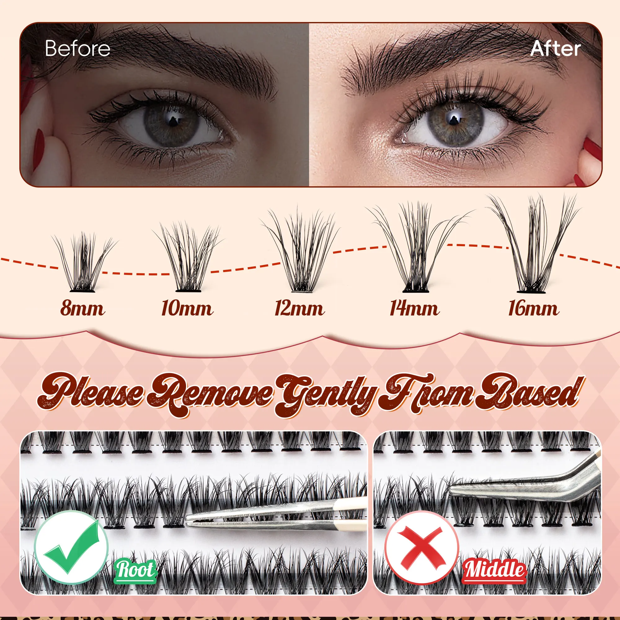 VYRILA Cluster Lashes Fluffy Soft And Easy String False Eyelashes 0.1mm Ultra-thin Band Natural Eyelash Extension Bundle Makeup