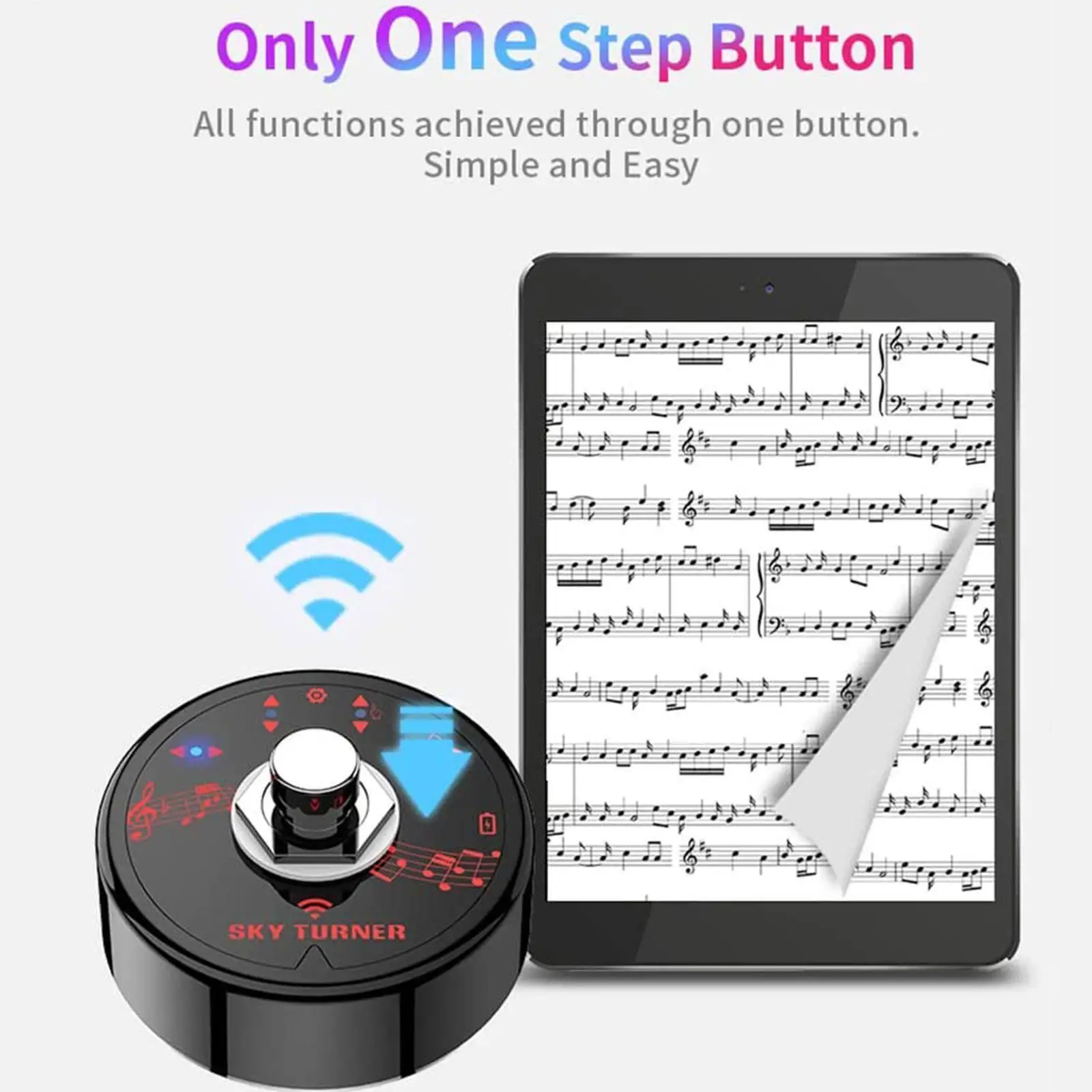 Magic 15M Bluetooth Up&Down Page Turner Pedal Rechargeable Wireless Foot Switch for Music Sheet With Type- Cable
