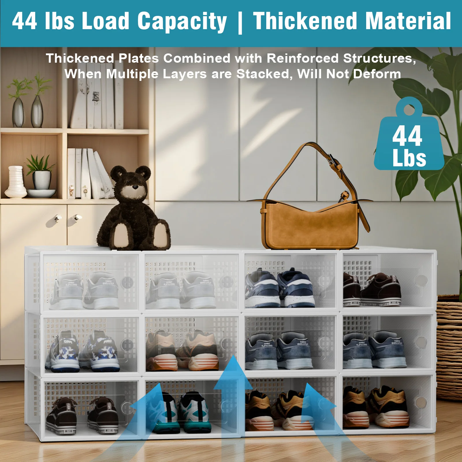 12-Pack Shoe Storage Boxes Stackable Foldable Space Saving Organizer Transparent With Lid Multi-Layer Shoe Rack Entryway Closet