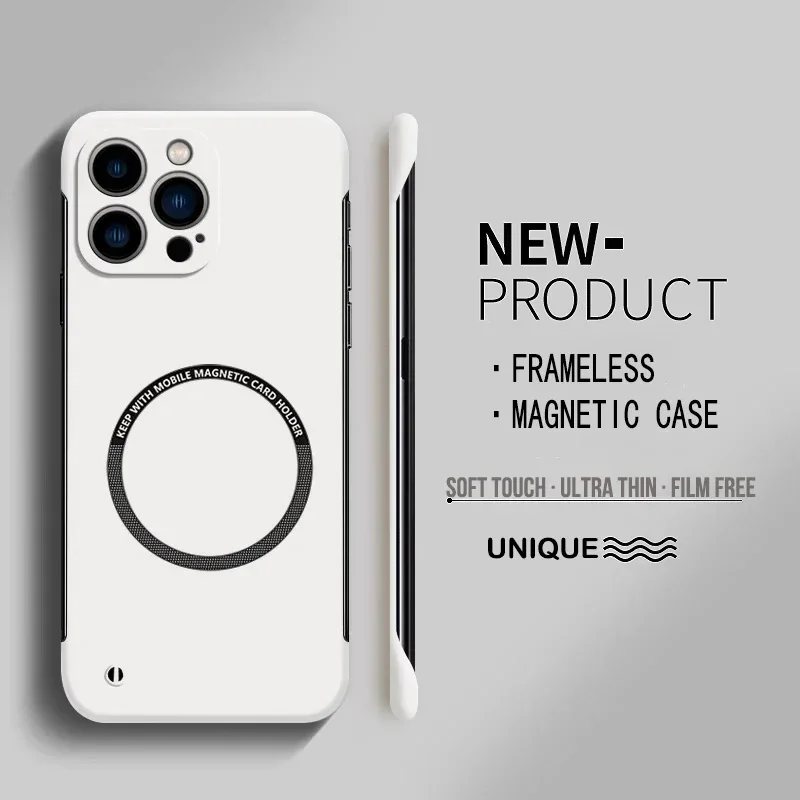 Ultra Thin Hard PC Magnetic Frameless Case For Magsafe iPhone 16 15 14 Pro Max 11 12 13 16 Pro Max Matte Color Solid Phone Cover