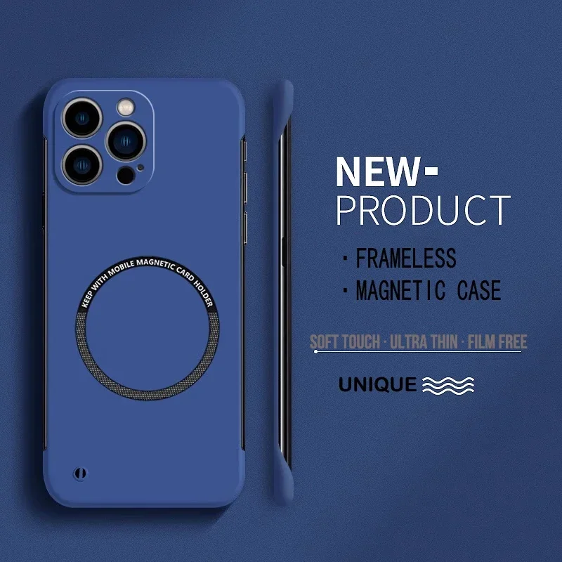 Ultra Thin Hard PC Magnetic Frameless Case For Magsafe iPhone 16 15 14 Pro Max 11 12 13 16 Pro Max Matte Color Solid Phone Cover