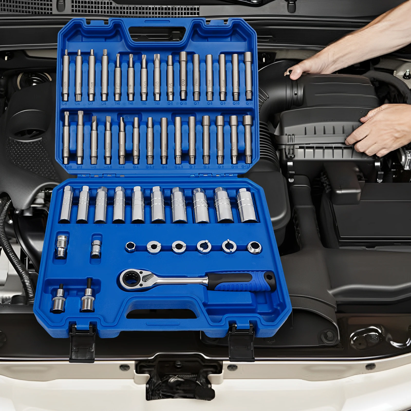 50-PC Shock Absorber Removal Tool Set Chrome Vanadium Steel Construction Cold Forged & Heat Treated for Maximum Durability Blue