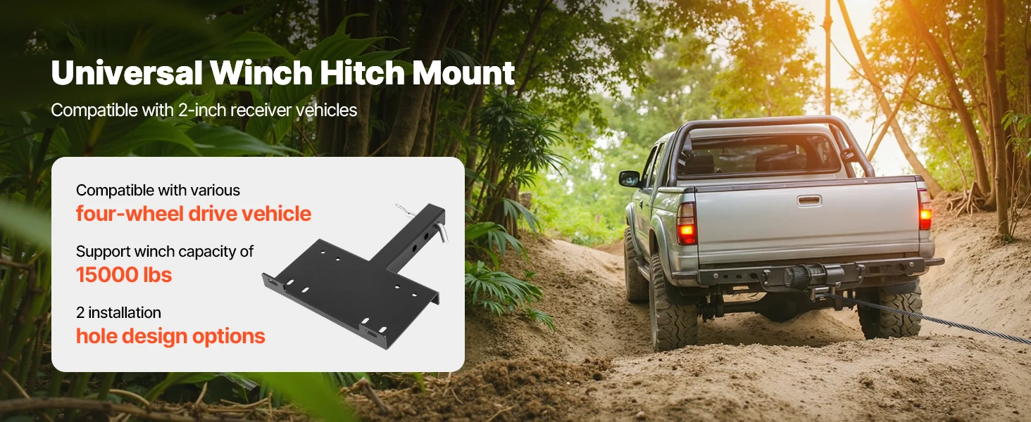 SucceBuy 3600/15000LBS Trailer Hitch Winch Mount with 50.8mm Receiver Powder Coated Steel Truck Winch Mount for ATV UTV Pickup