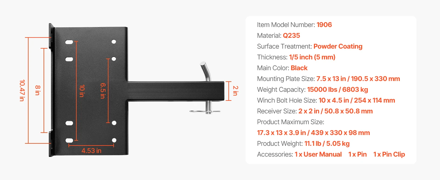 SucceBuy 3600/15000LBS Trailer Hitch Winch Mount with 50.8mm Receiver Powder Coated Steel Truck Winch Mount for ATV UTV Pickup