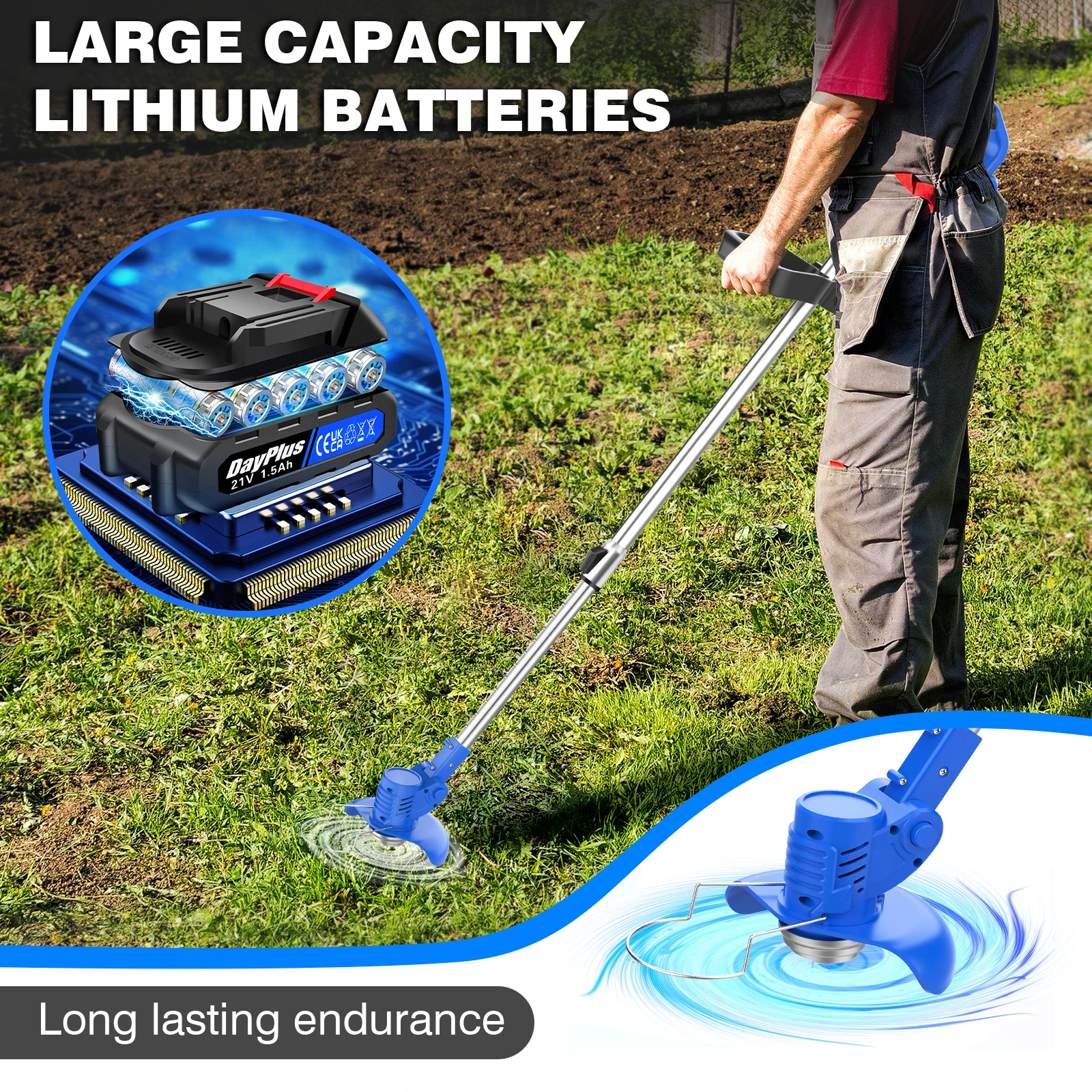 21V Cordless Weed Wacker,Battery Powered Weed Wacker 3 in 1 Rechargeable Weed Wacker Electric for Lawn Garden Yard,Blue