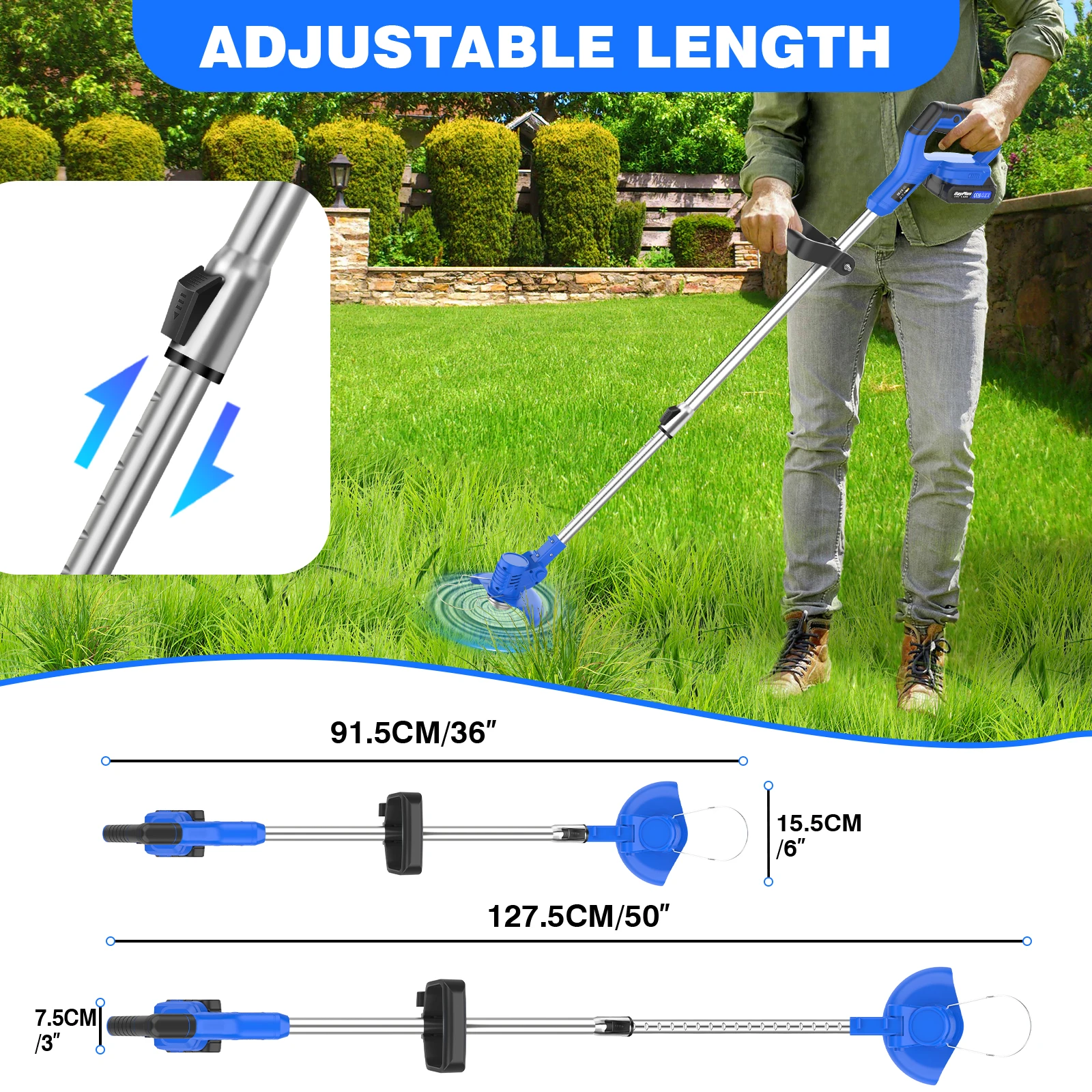 21V Cordless Weed Wacker,Battery Powered Weed Wacker 3 in 1 Rechargeable Weed Wacker Electric for Lawn Garden Yard,Blue