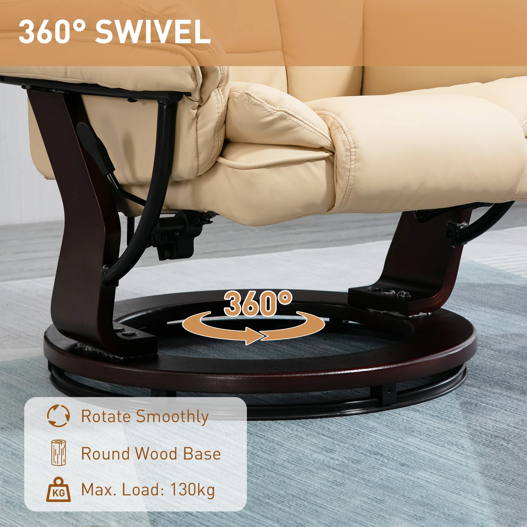 HOMCOM Swivel Manual Recliner and Footrest Set PU Leather Lounge Chair