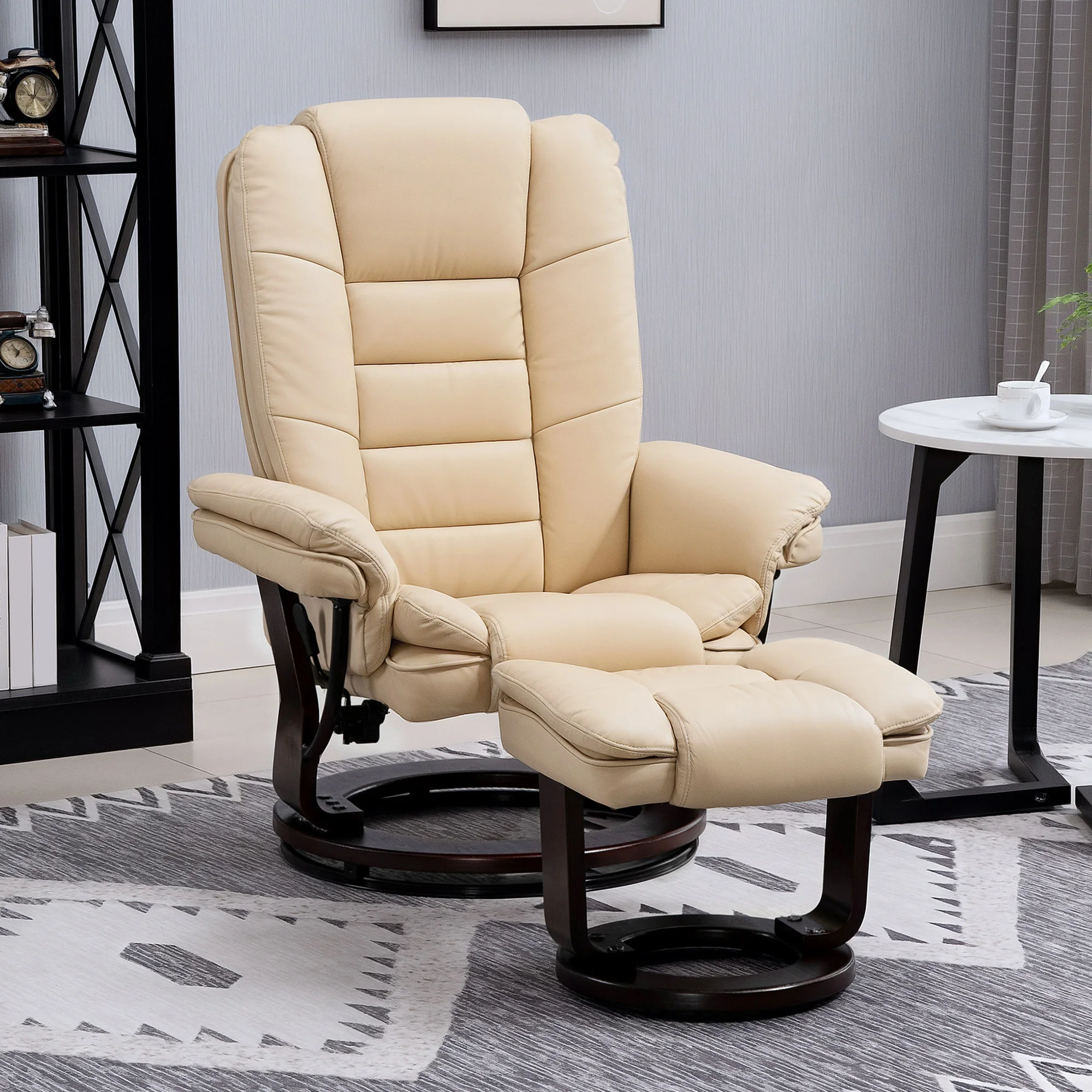 HOMCOM Swivel Manual Recliner and Footrest Set PU Leather Lounge Chair
