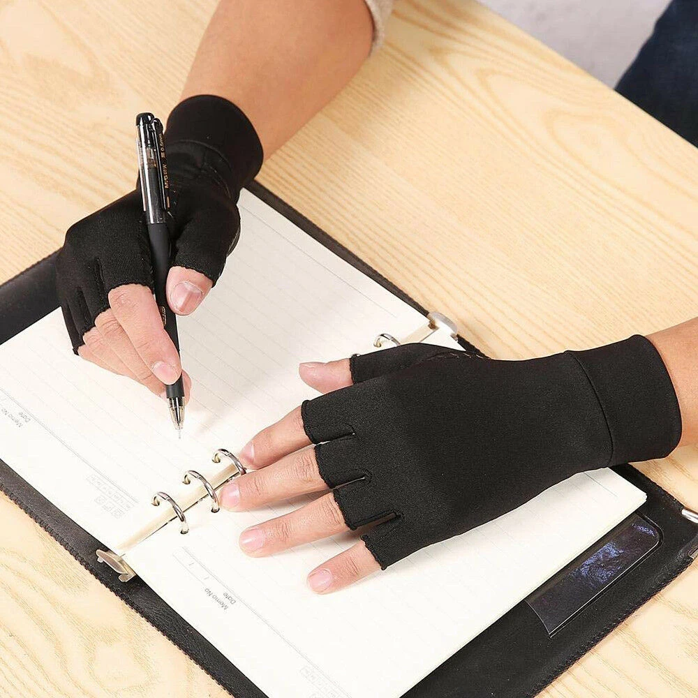 Copper Compression Gloves Anti Arthritis Fingerless Hand Support Pain Relief UK