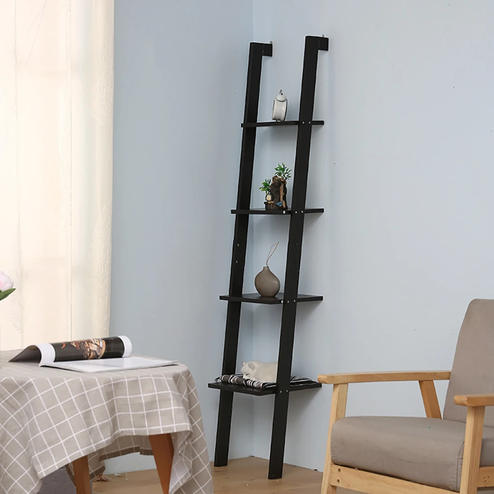 【Lifeideas】4-Tier Wooden Wall Ladder Shelf Black