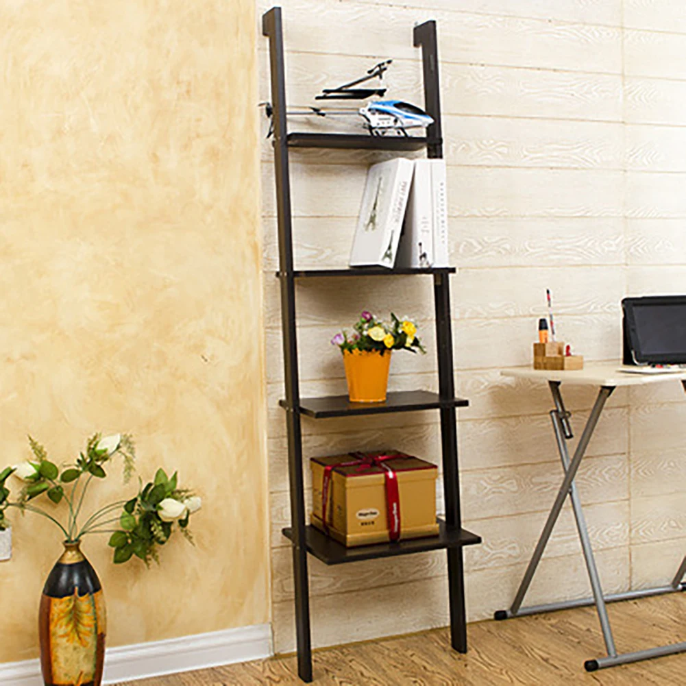 【Lifeideas】4-Tier Wooden Wall Ladder Shelf Black