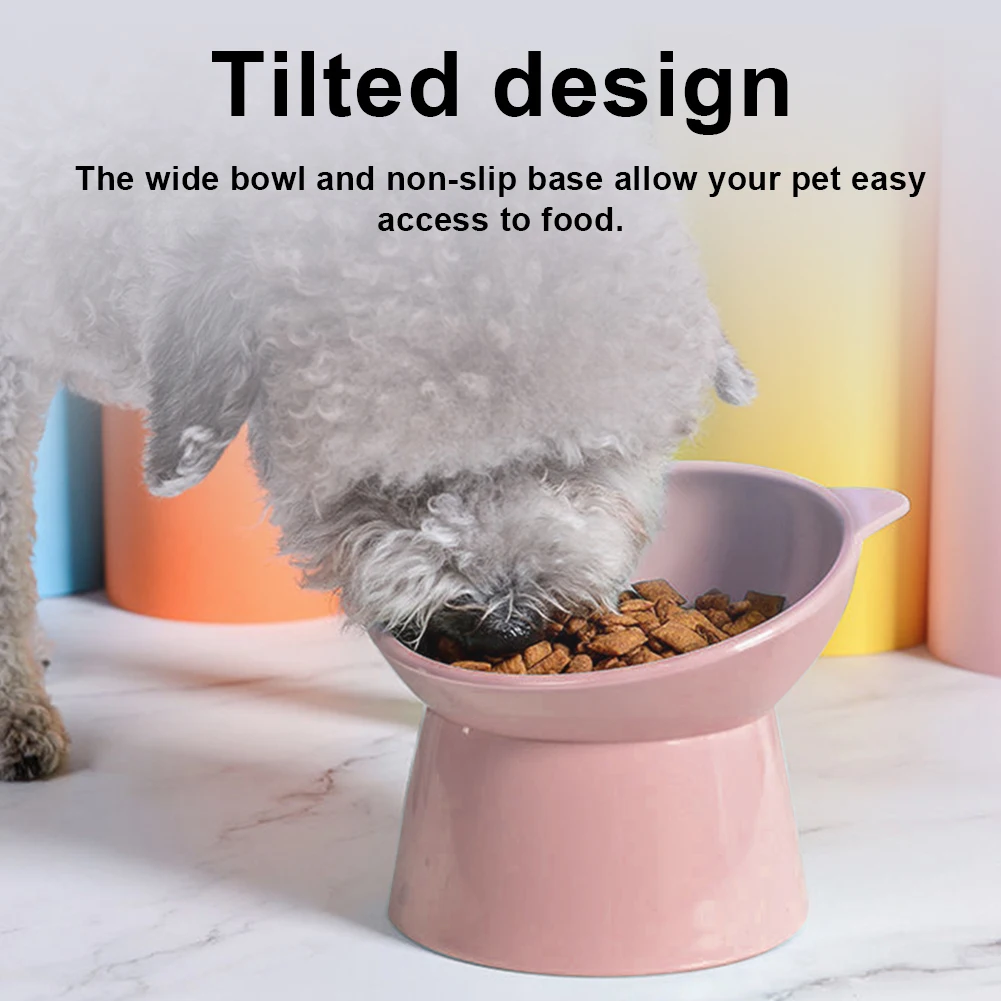 Tilted Cat Food Bowl Elevated Cat Bowl Ergonomic Raised Cat Food Bowl Anti Vomiting Tall Dog Bowl Non Slip for Flat- Faced Cats