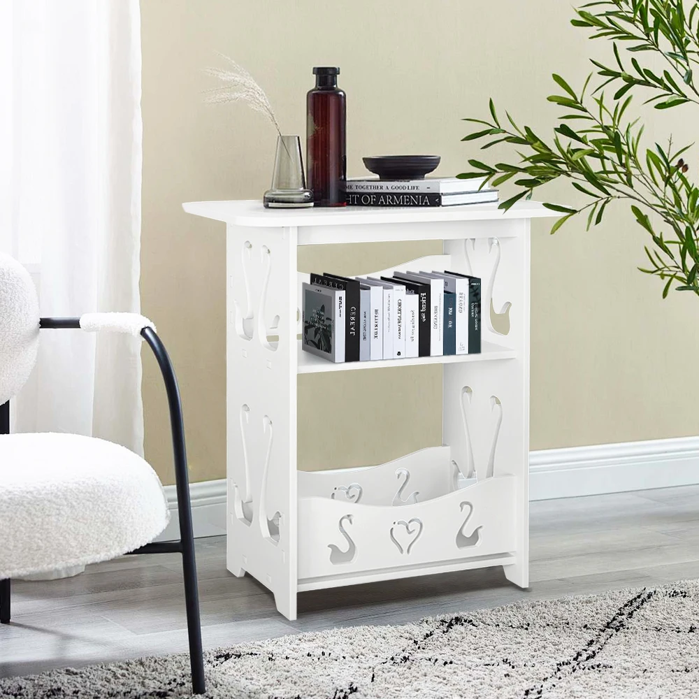 Nordic modern living room side table double layer PVC coffee table living room shelf storage table bedside table