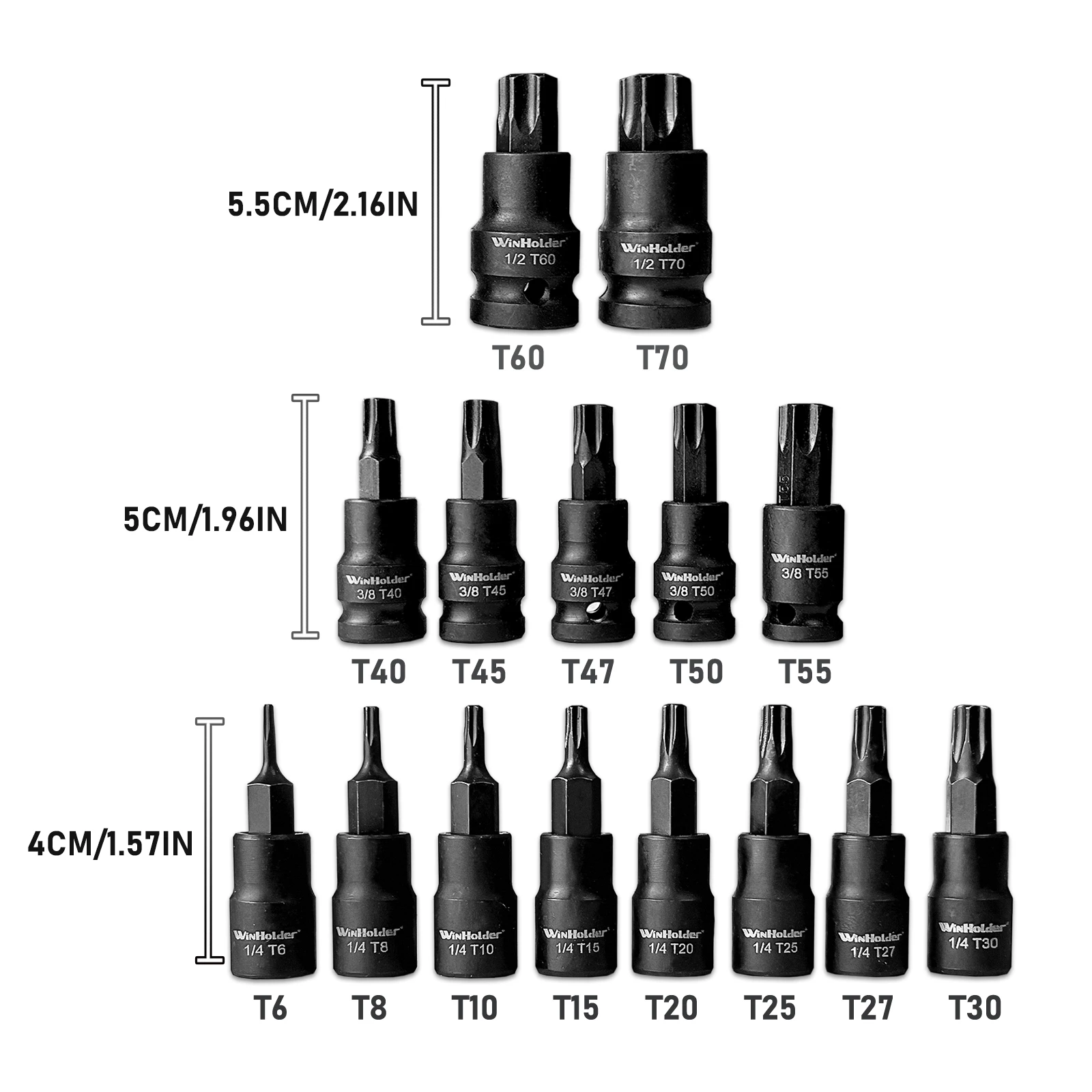 24PEICES of Impact Torx Bit Socket Set 1/4,3/8,1/2" Drive T6-T70 & Long Reach Extension Bars Auto Repairing