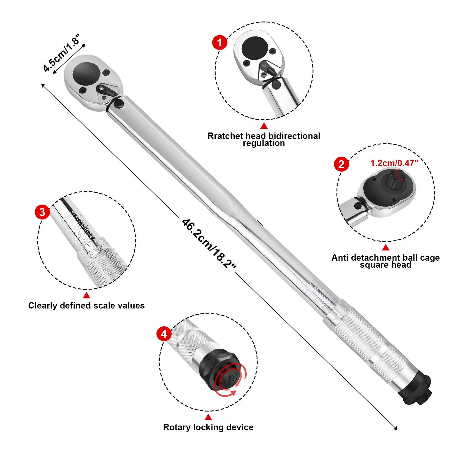 Ratchet Torque Wrench 28-210Nm, 1/2" Drive, Torque Wrench Set Extension Bar & Wheel Bolt Sockets 17mm-19mm-21mm, Storage Box