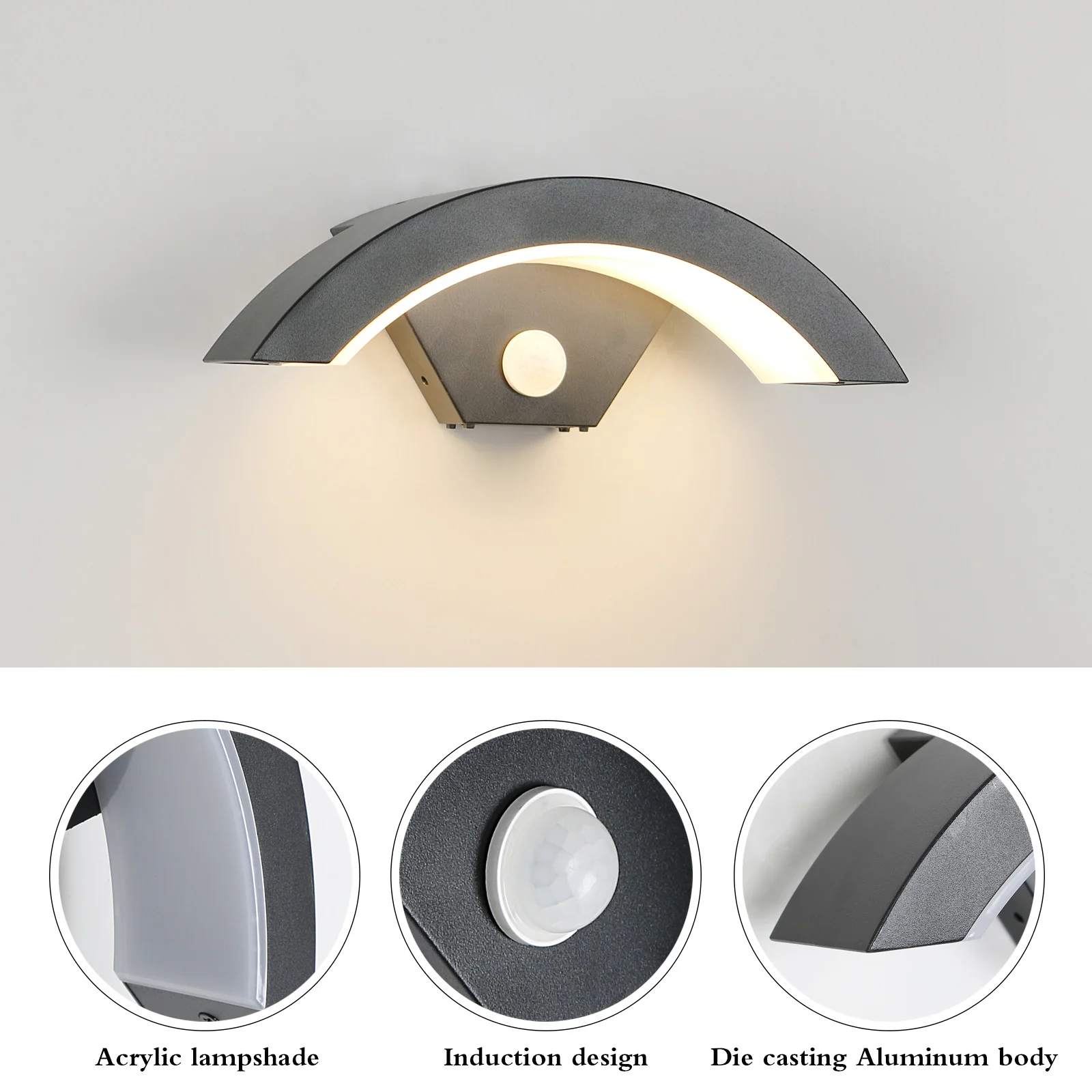 Modern Wall Sconce 24W Wall Light with Motion Sensor, 3000K Black Warm Light Wall Lamp, Outdoor Lamp Applique Murale for Hallway