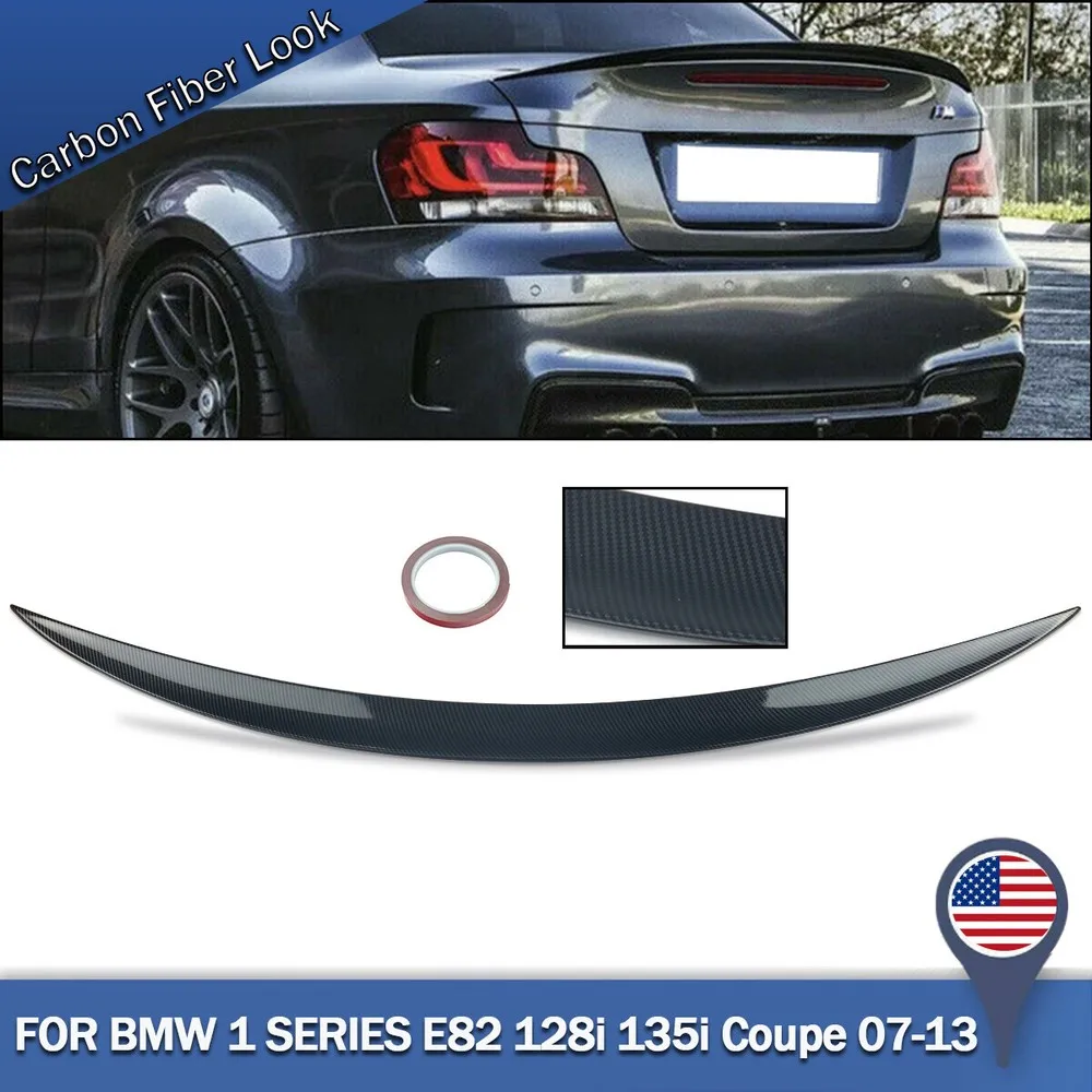 Car Rear Roof Trunk Spoilers Fits For BMW E82 128i 135i Coupe 2007-2013 Carbon Fiber Look Rear Trunk Lid Spoiler Wing Tail Fin