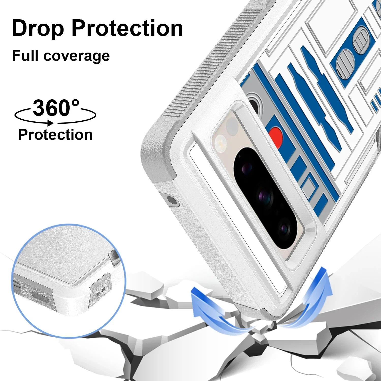 Case For Google Pixel 7 8 9 Pro XL A R2D2 Robot Hard PC and Inner Silicone Dual Layer Shockproof Protective Cover