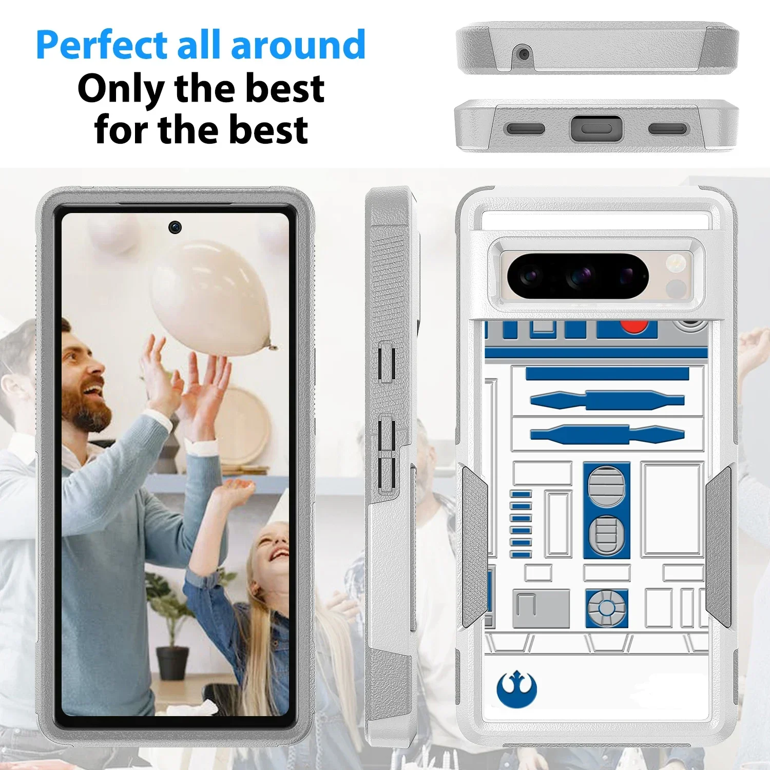 Case For Google Pixel 7 8 9 Pro XL A R2D2 Robot Hard PC and Inner Silicone Dual Layer Shockproof Protective Cover