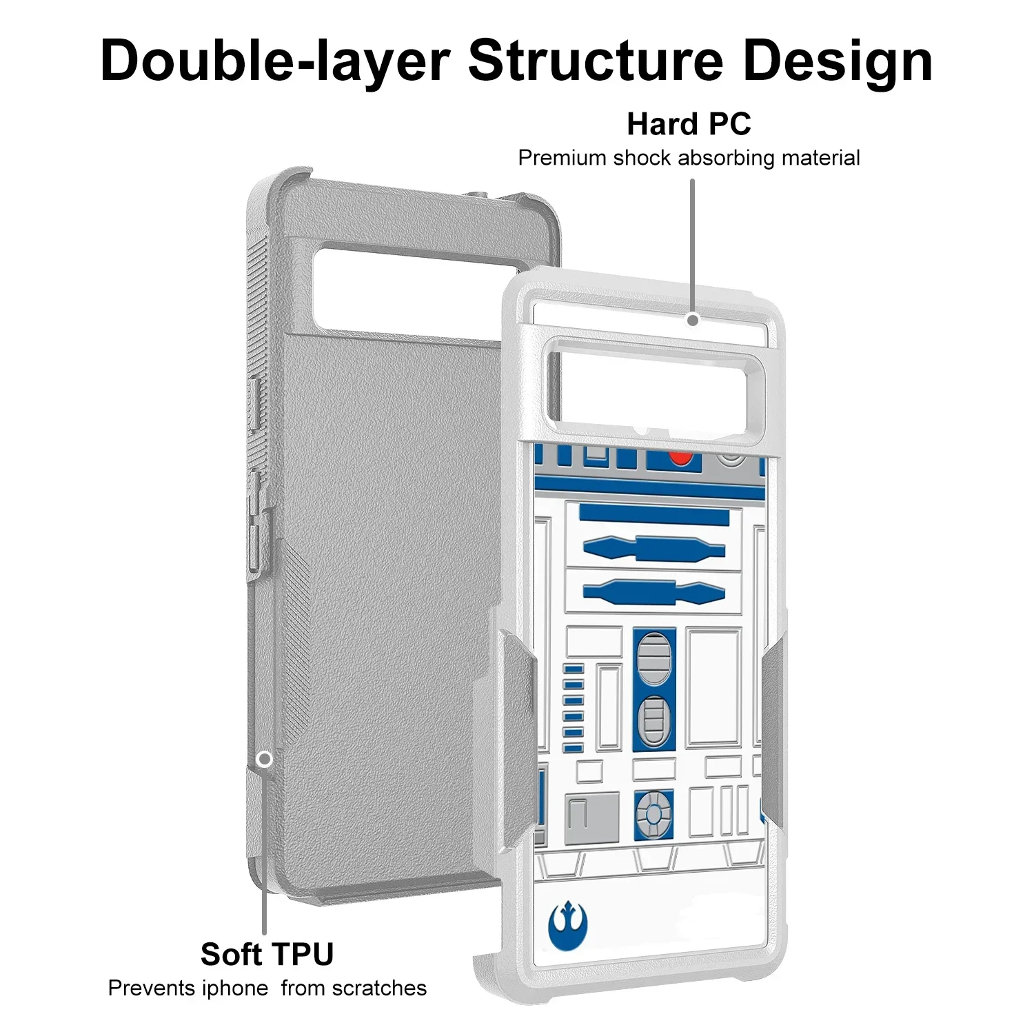 Case For Google Pixel 7 8 9 Pro XL A R2D2 Robot Hard PC and Inner Silicone Dual Layer Shockproof Protective Cover