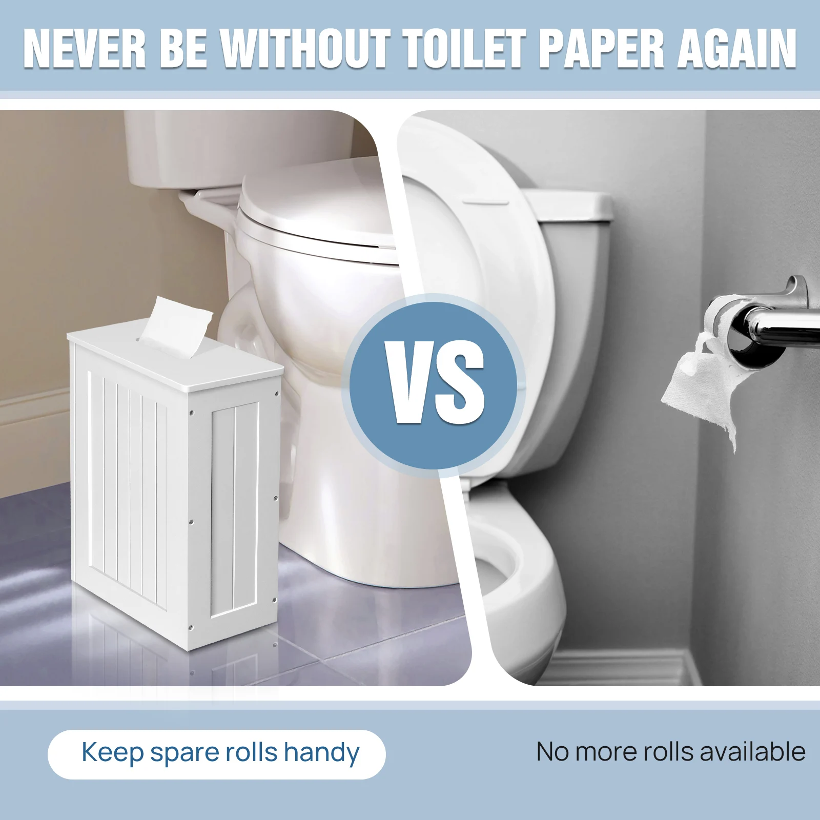 DayPlus Bathroom Storage Unit, Toilet Paper Organizer Storage Cupboard, White Wooden Tidy Storage Box, Toilet Roll Paper Cabinet
