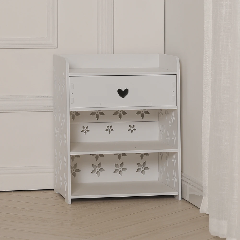 【Breeins】Hollow Carved Bird Pattern Side Table Nightstand with Drawer for Bedroom