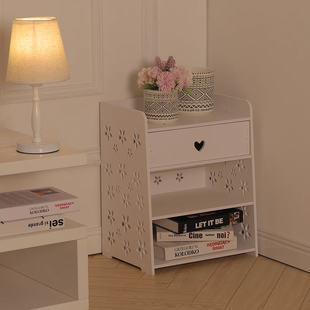 【Breeins】Hollow Carved Bird Pattern Side Table Nightstand with Drawer for Bedroom