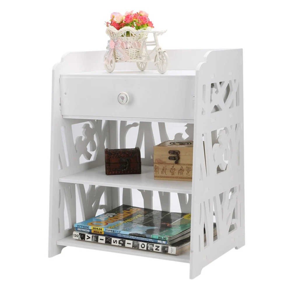 【Breeins】Hollow Carved Bird Pattern Side Table Nightstand with Drawer for Bedroom