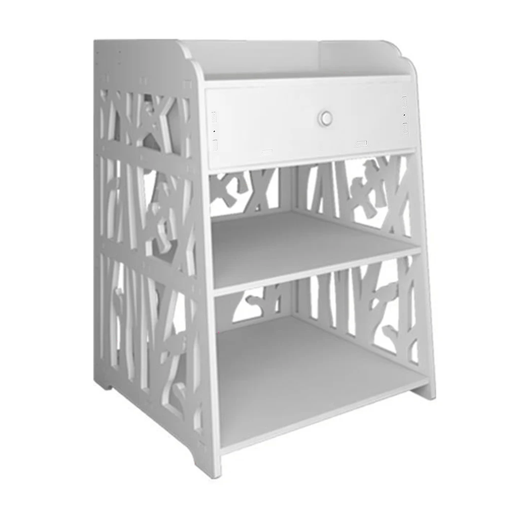 【Breeins】Hollow Carved Bird Pattern Side Table Nightstand with Drawer for Bedroom