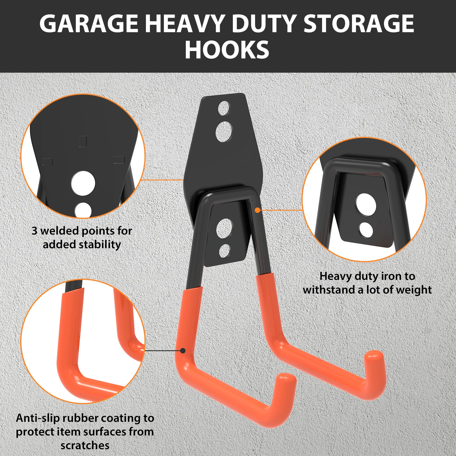 10 Pack Heavy Duty Garage Hooks with 2 Extension Cord Holder, Utility Steel Storage Hooks, Wall Mount Hooks