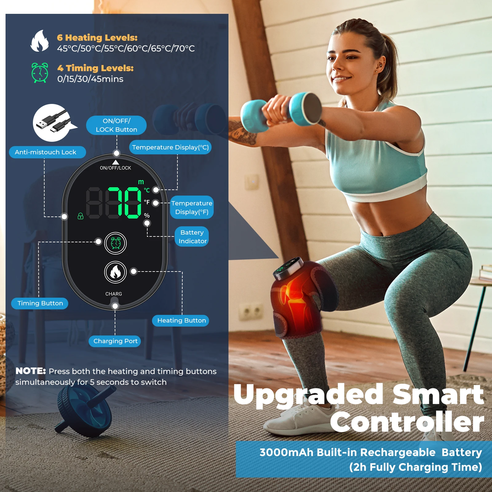 Wireless Electric Heated Knee Brace Adjustable 3 In1 Knee Shoulder Elbow Protector Hot Compress Shoulder Protective Belt