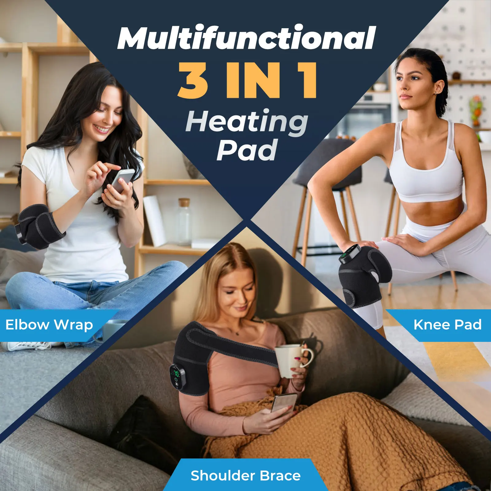 Wireless Electric Heated Knee Brace Adjustable 3 In1 Knee Shoulder Elbow Protector Hot Compress Shoulder Protective Belt