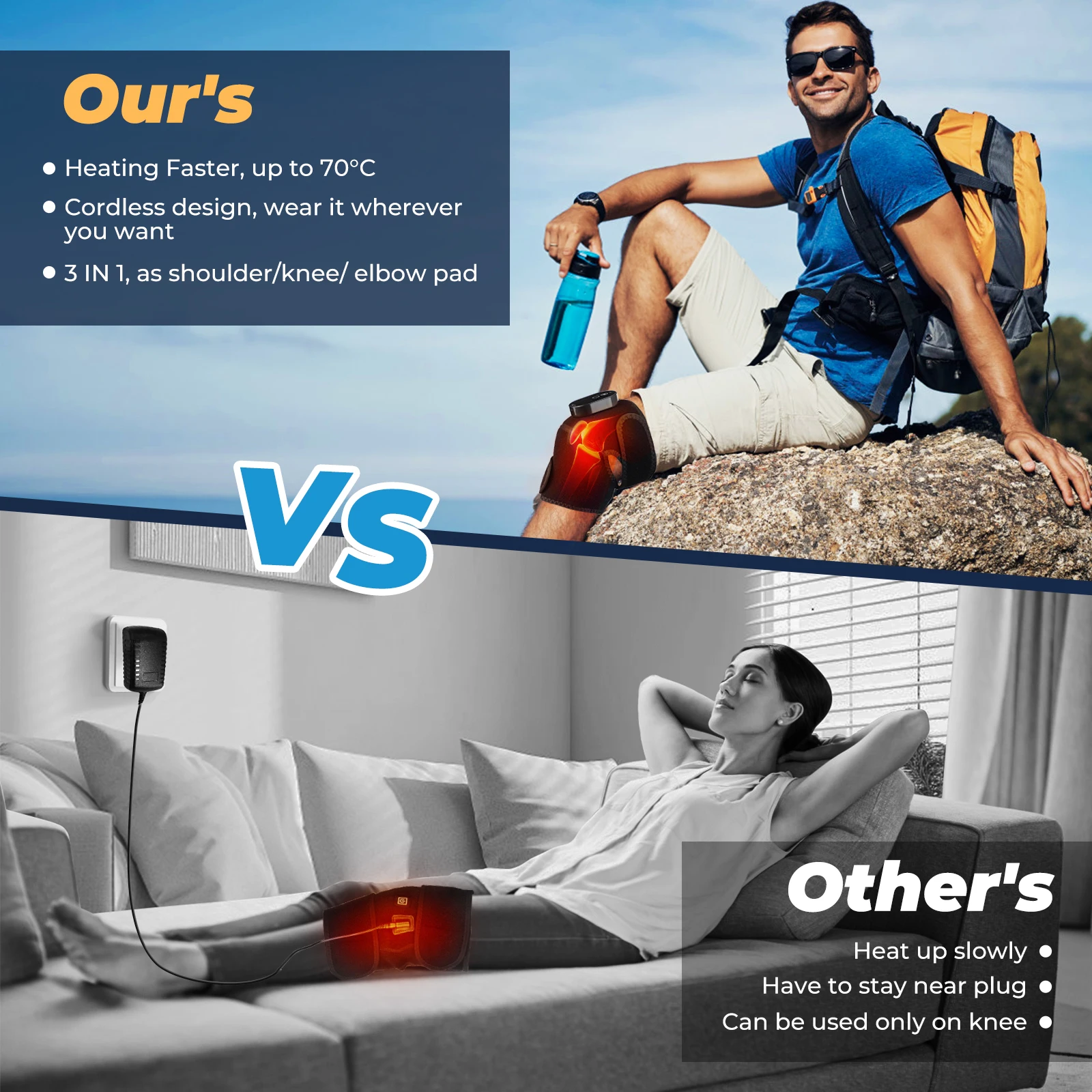 Wireless Electric Heated Knee Brace Adjustable 3 In1 Knee Shoulder Elbow Protector Hot Compress Shoulder Protective Belt