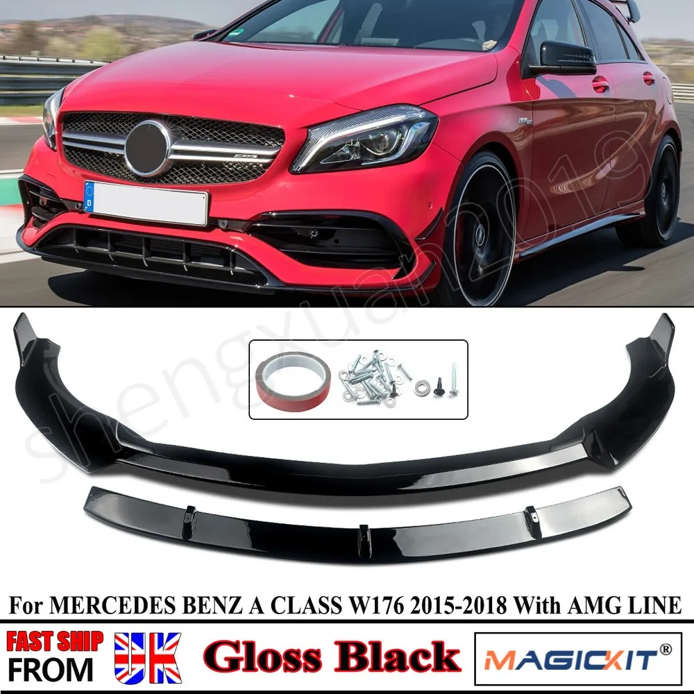 Front Lip Bumpers FOR MERCEDES BENZ A CLASS W176 A200 A250 AMG LINE 2015 2016 2017 2018 FRONT SPLITTER SPOILER LIP Auto Parts