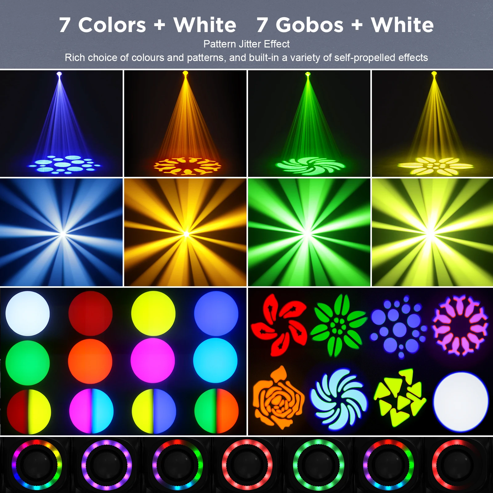 LeLeght 150W LED Beam Pattern Moving Head Stage Effect Lighting 8 Patterns DMX512 Master-Slave for DJ Show Concert Party KTV