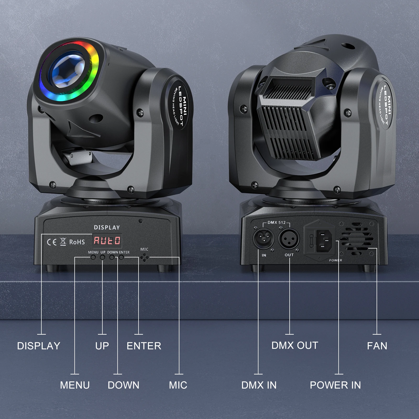 LeLeght 150W LED Beam Pattern Moving Head Stage Effect Lighting 8 Patterns DMX512 Master-Slave for DJ Show Concert Party KTV
