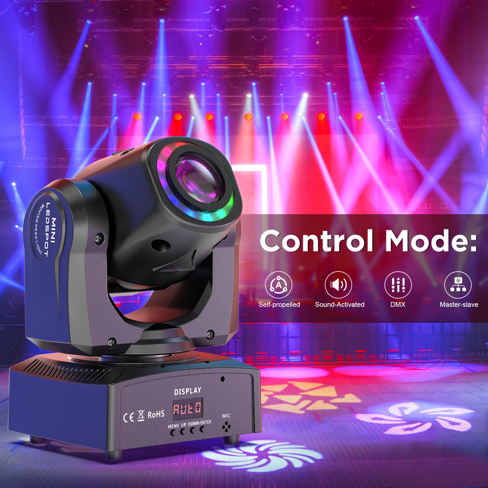 LeLeght 150W LED Beam Pattern Moving Head Stage Effect Lighting 8 Patterns DMX512 Master-Slave for DJ Show Concert Party KTV