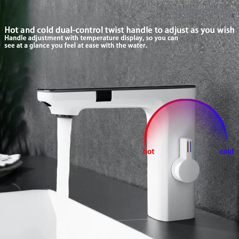 Smart Sensor Basin Faucet Screen Digital Display Hot Cold Water Mixer Tap Touchless Vanity Sink Faucet Automatic Switch Faucets