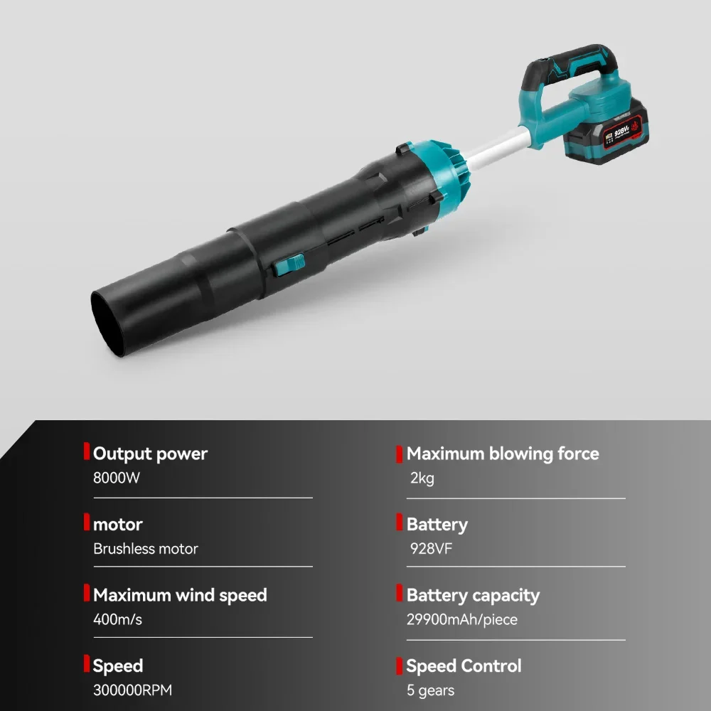 ONEVAN Brushless 8000W Electric Turbo Blower Jet Fan 400M/S Cordless Air Blower Dust Removal Tool for Makita 18V Battery Pin
