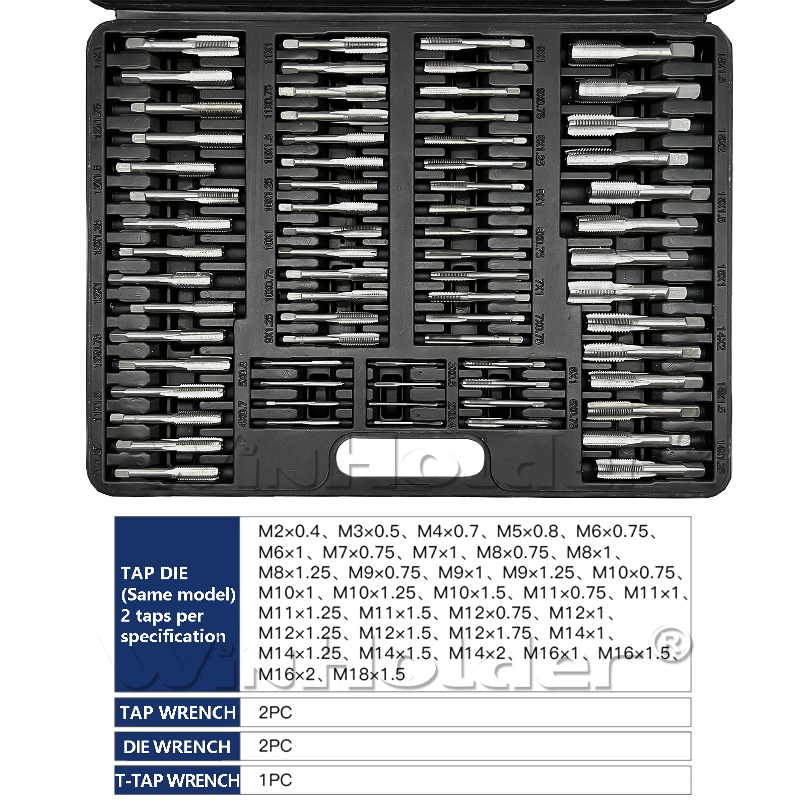 Professional 32/40/110Pcs Metric Tap and Die Set Nut Bolt Screw Thread Steel Pitch Gauge Bearing Steel Threading Tool with Case